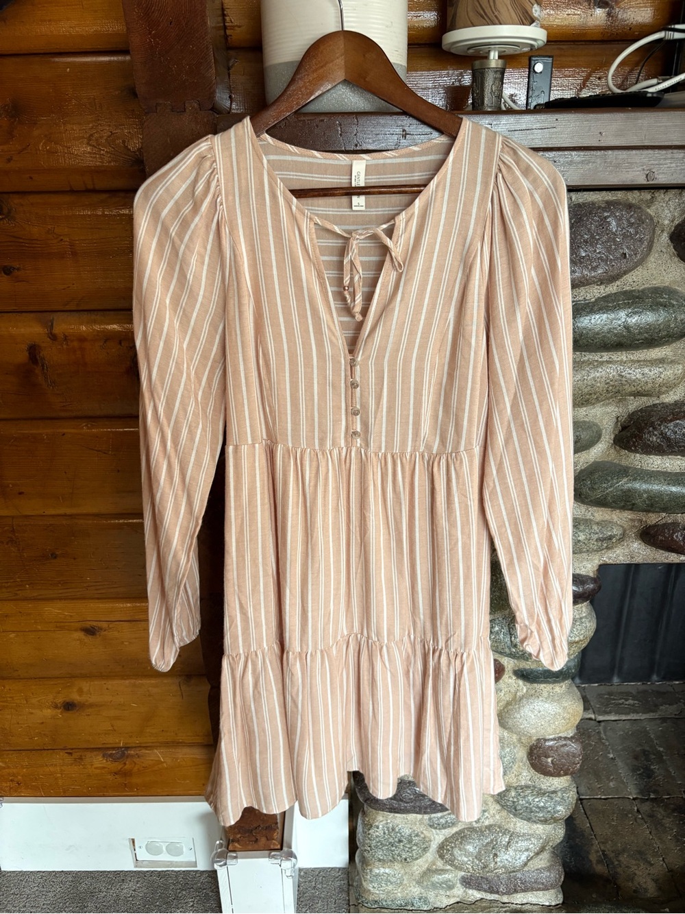 Gentle Fawn Blush Pink Striped Tiered Mini Dress Cottagecore Small
